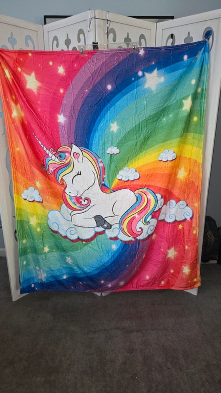 Rainbow Unicorn New Plush Throw Blanket Stars Clouds Soft Kids 40x50 Bright
